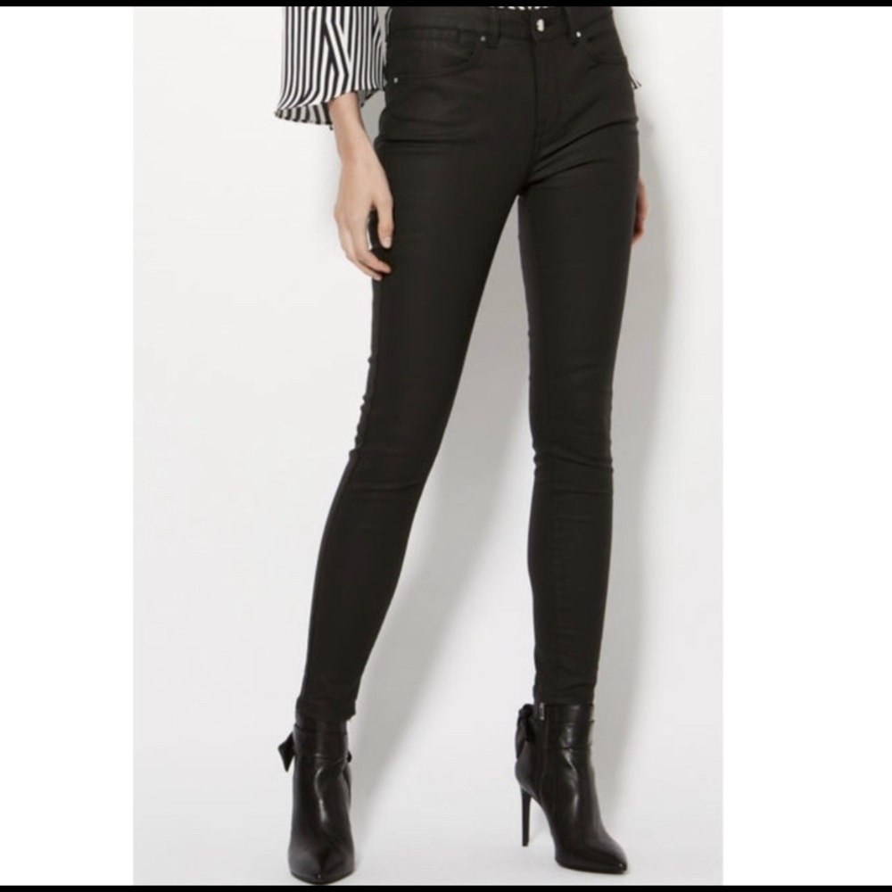 Karen Millen Mid-Rise black coated skinny pants